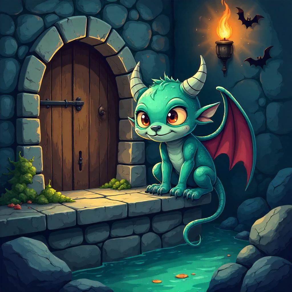 Cartoon Gargoyle in Castle Dungeon