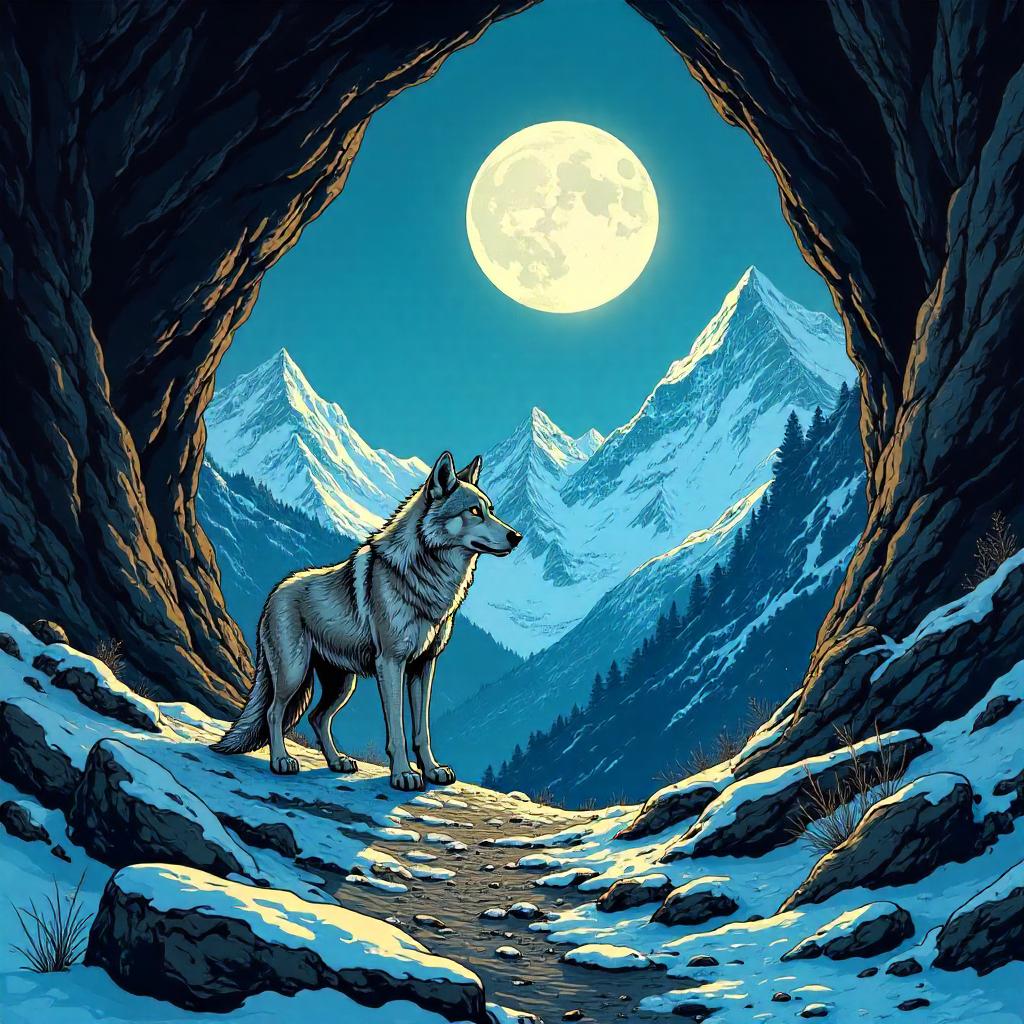 Midnight Howl: Wolf in a Mountain Cave