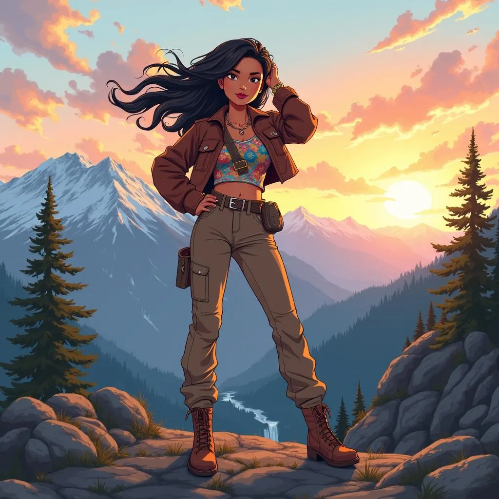 Stylish Latina in Mountains - Anime Portrait