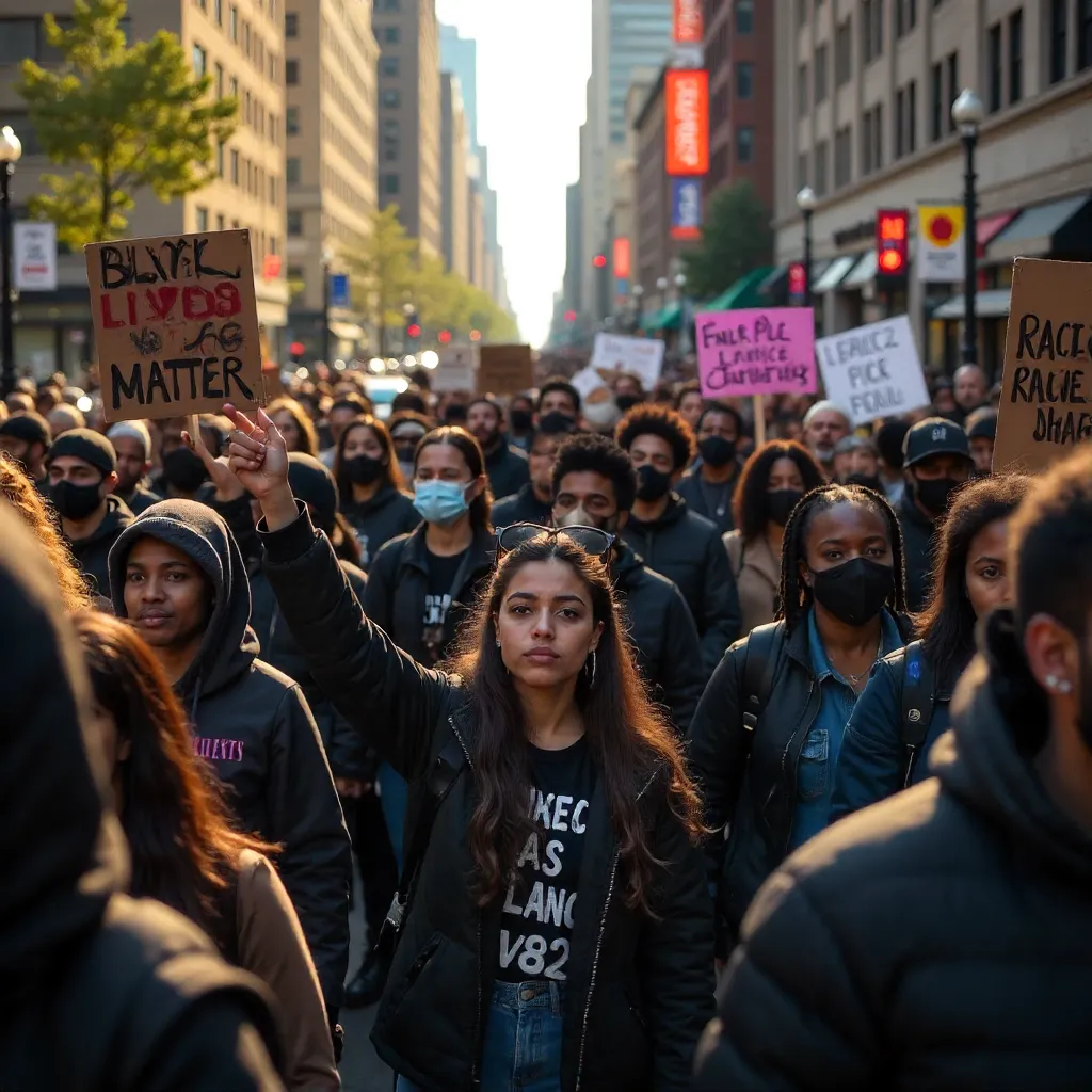 Diverse Crowd at a Black Lives Matter Protest for Racial Justice