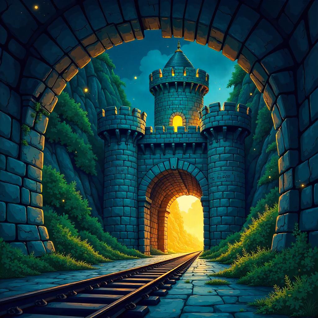 Cartoon Fortress in a Subway Tunnel
