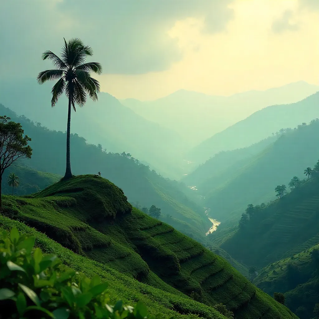Lone Palm in Misty Kerala Hills