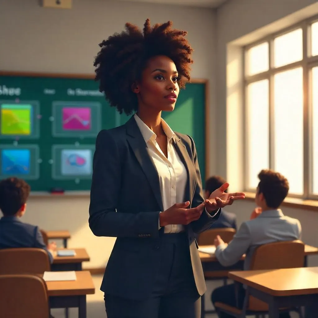 Confident Black Woman Educator in a Modern Classroom