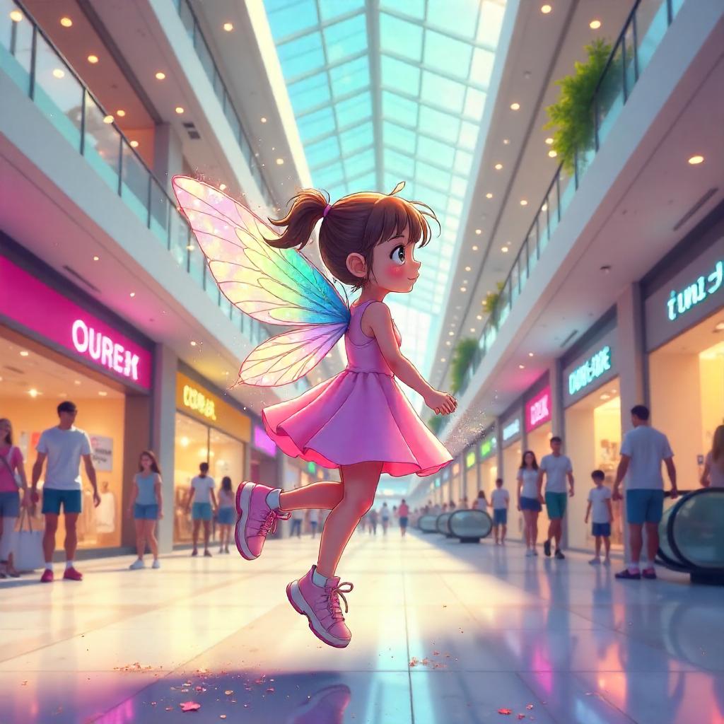 Fairy in an Anime Shopping Mall: Neon Whimsy