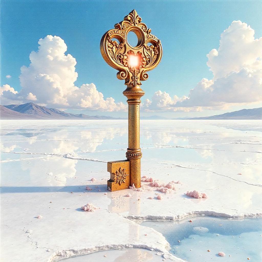 Dimensional Key in the Salt Flat — Watercolor Dream