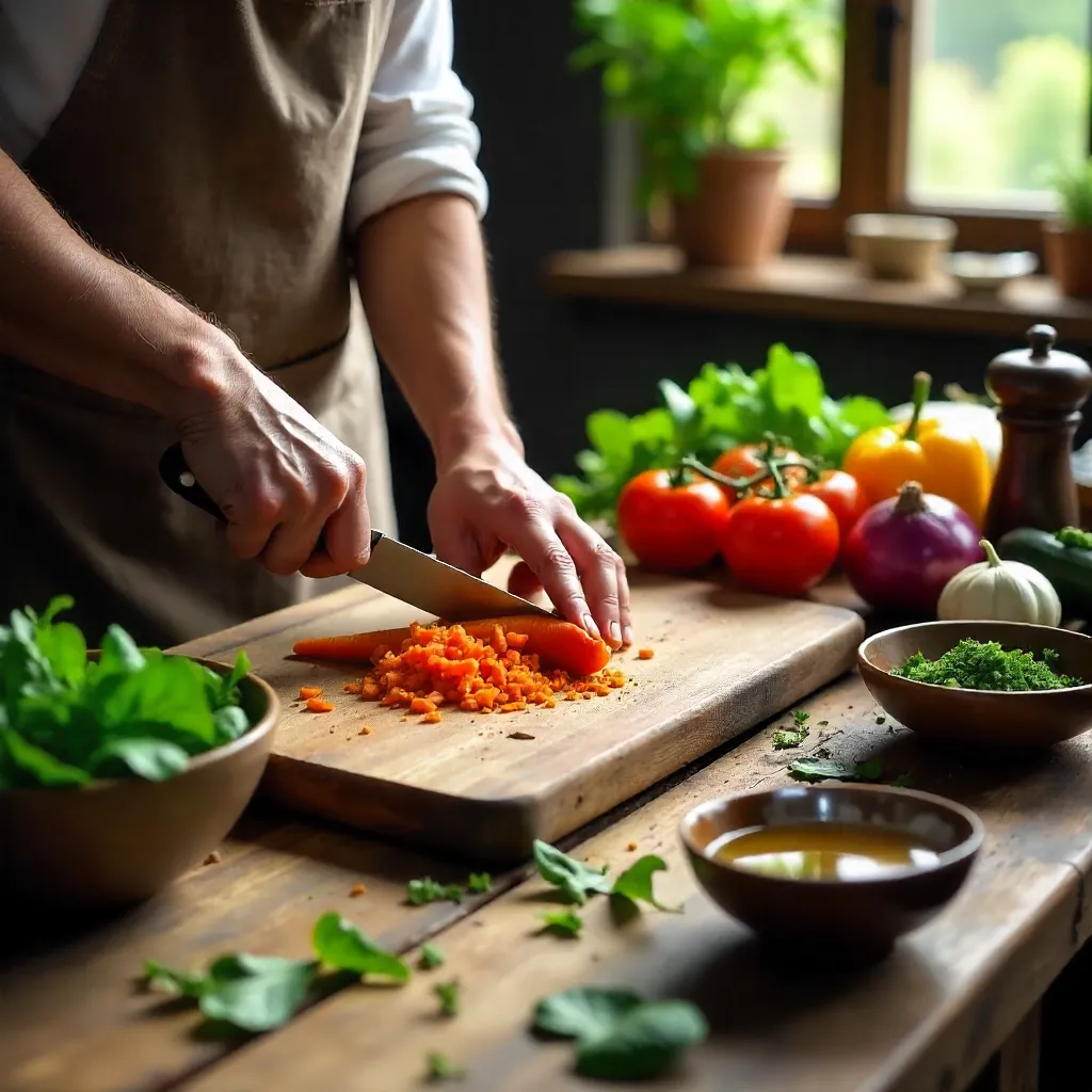 Fresh Produce Prep on Rustic Wood Table