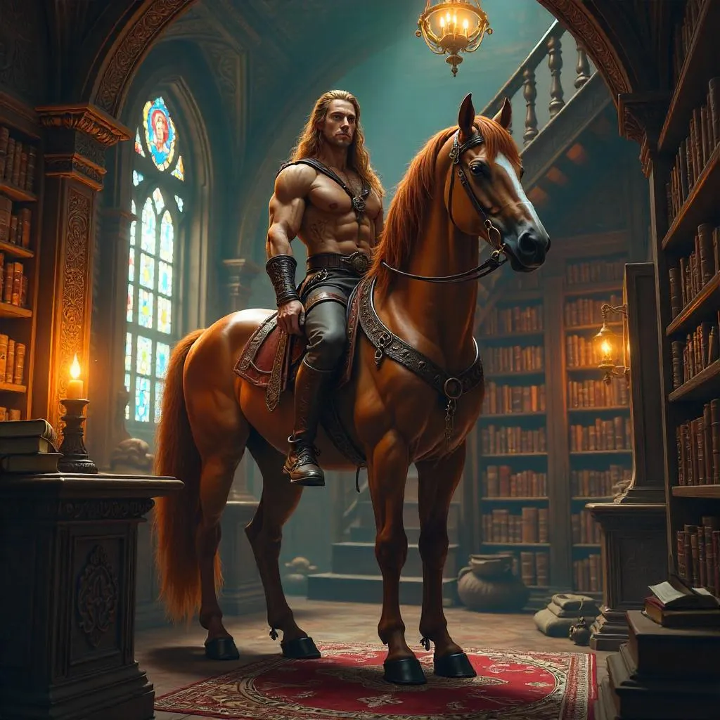 Centaur in a Photorealistic Magical Library