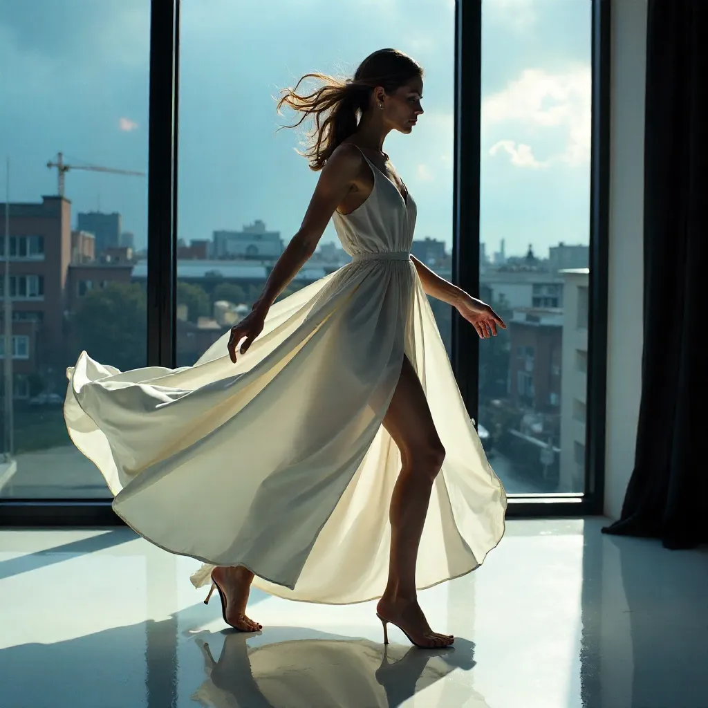 Dynamic London Studio Fashion Portrait in White Dress