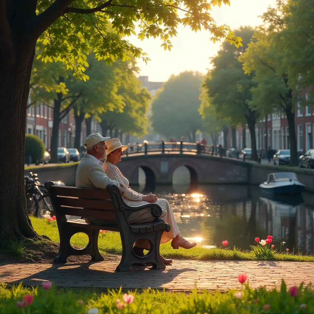 Sunny Amsterdam Park Bench Moment