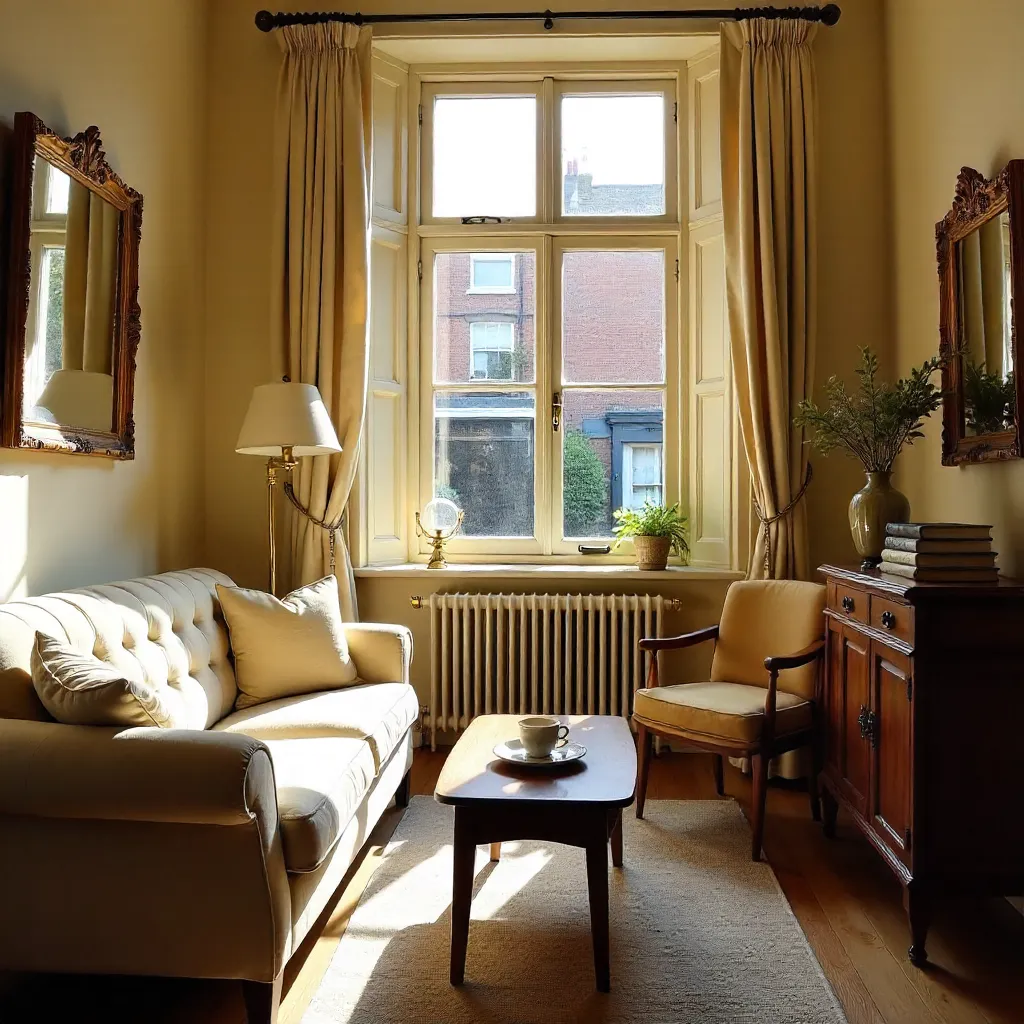 Sunlit London Room with Vintage Furniture by Window