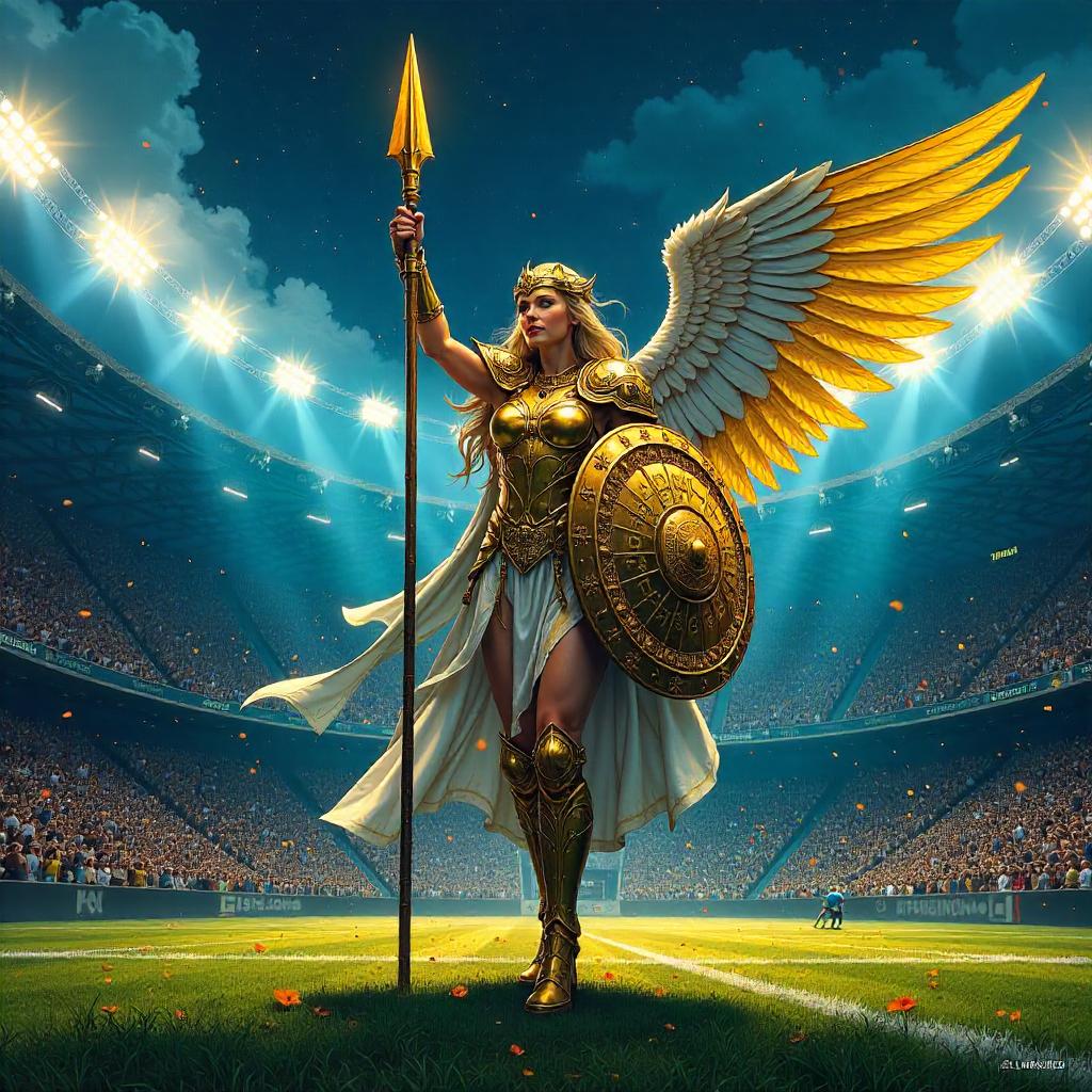 Valkyrie in a Neon Comic Stadium Duel