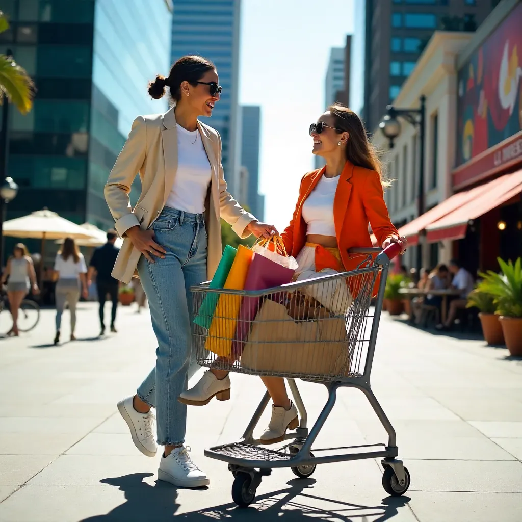Playful City Duo with Shopping Cart
