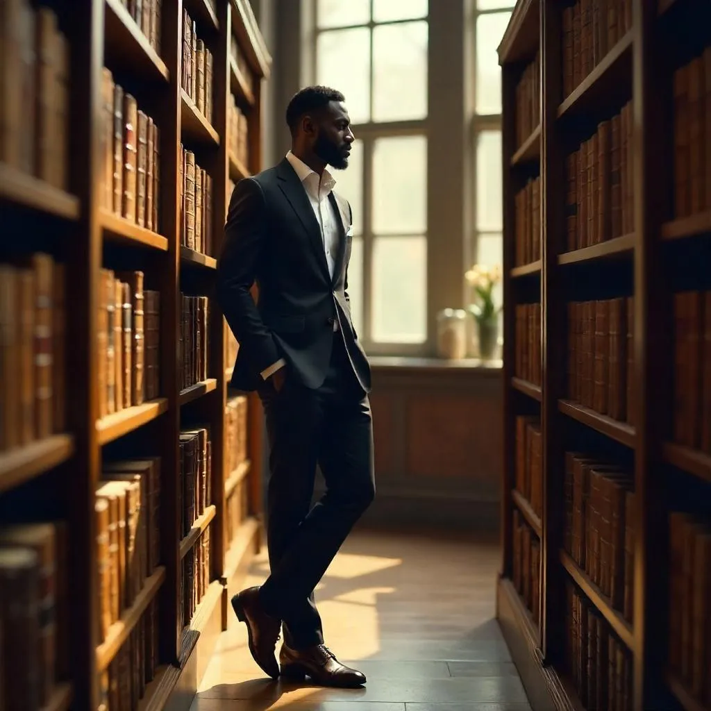 Elegant Black Gentleman in a Bookstore