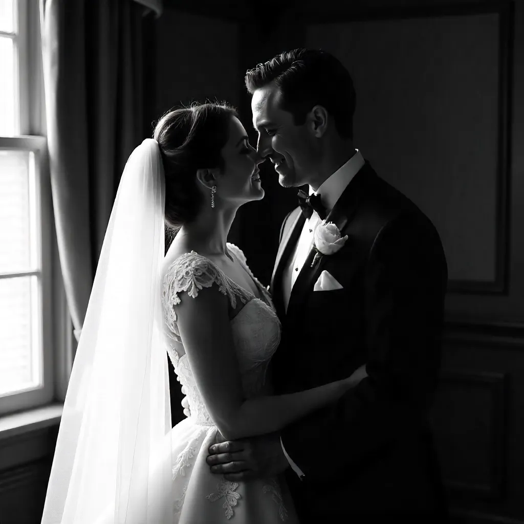 Classic Black-and-White Wedding Moment