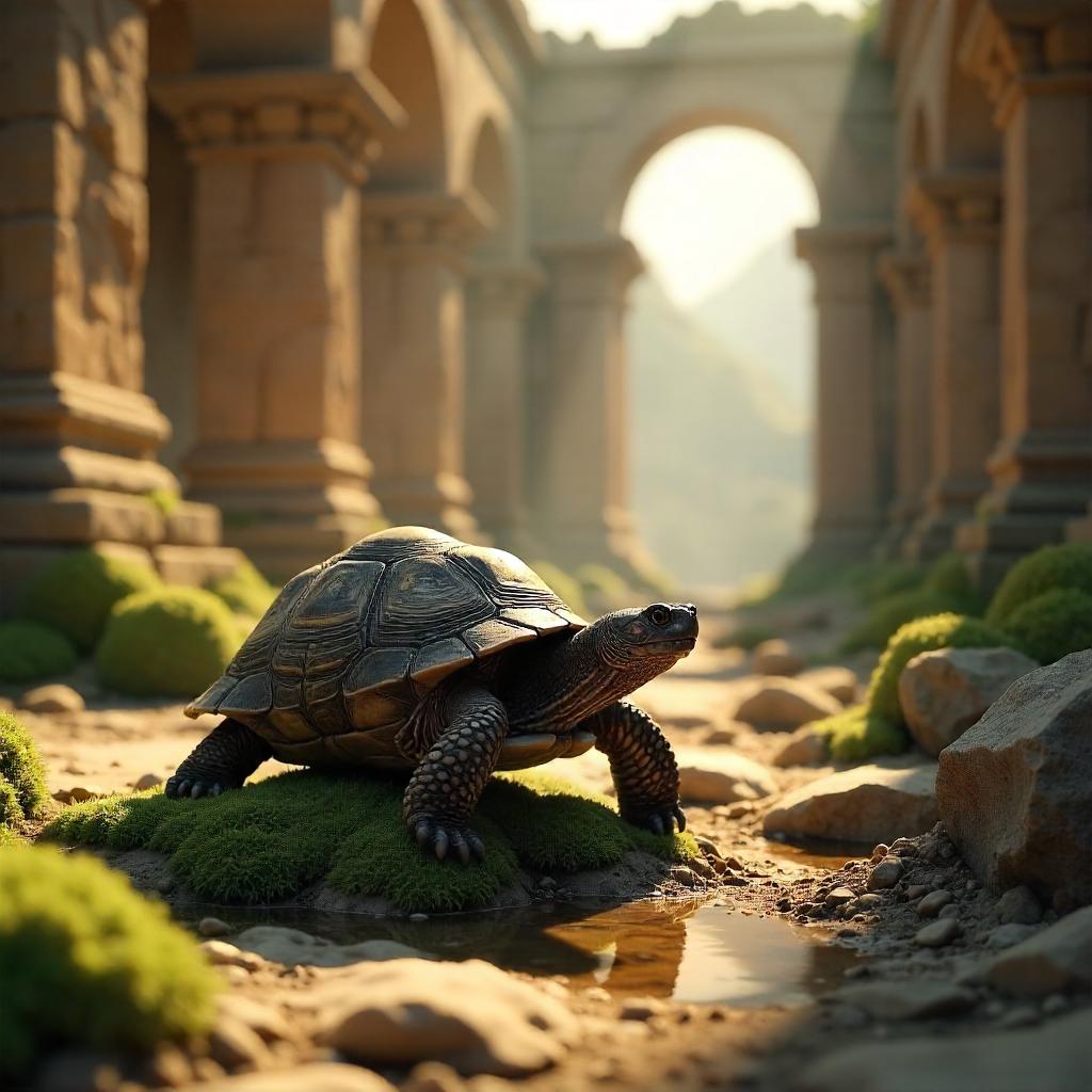 Turtle in Ancient Ruins — 3D Render