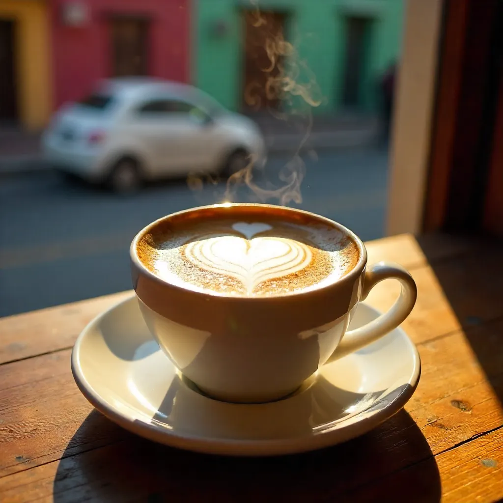 Sunlit Latte by a Window in Tijuana