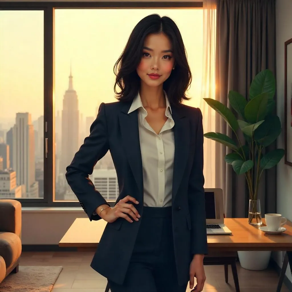 Confident Asian Woman in a Modern Apartment