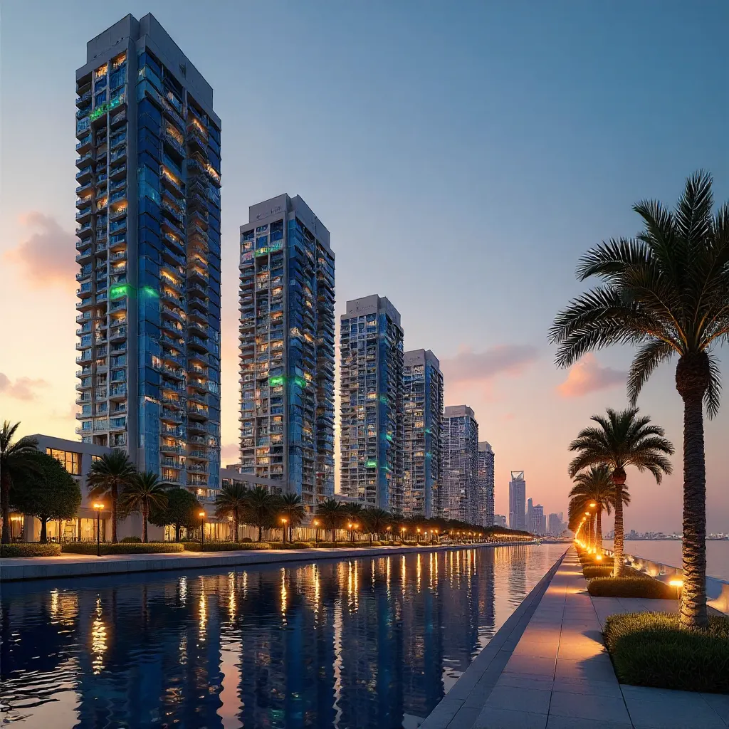 Dusk Over Doha: Vibrant Tranquil Apartment Skyline