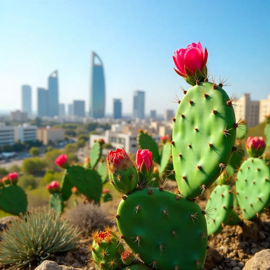 Prickly Pear Foreground with Tel Aviv Skyline