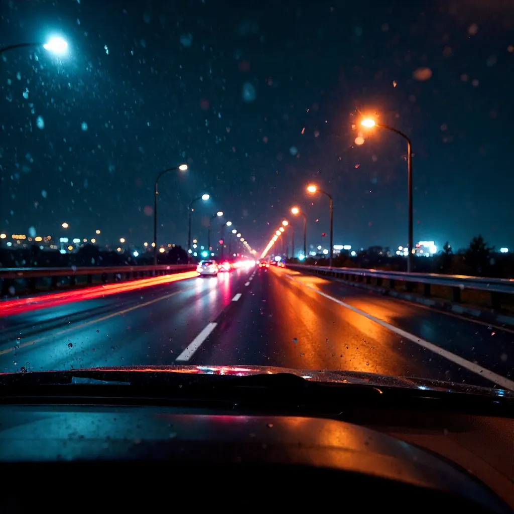 Night Highway Motion: Blurred Lights and Urban Glow