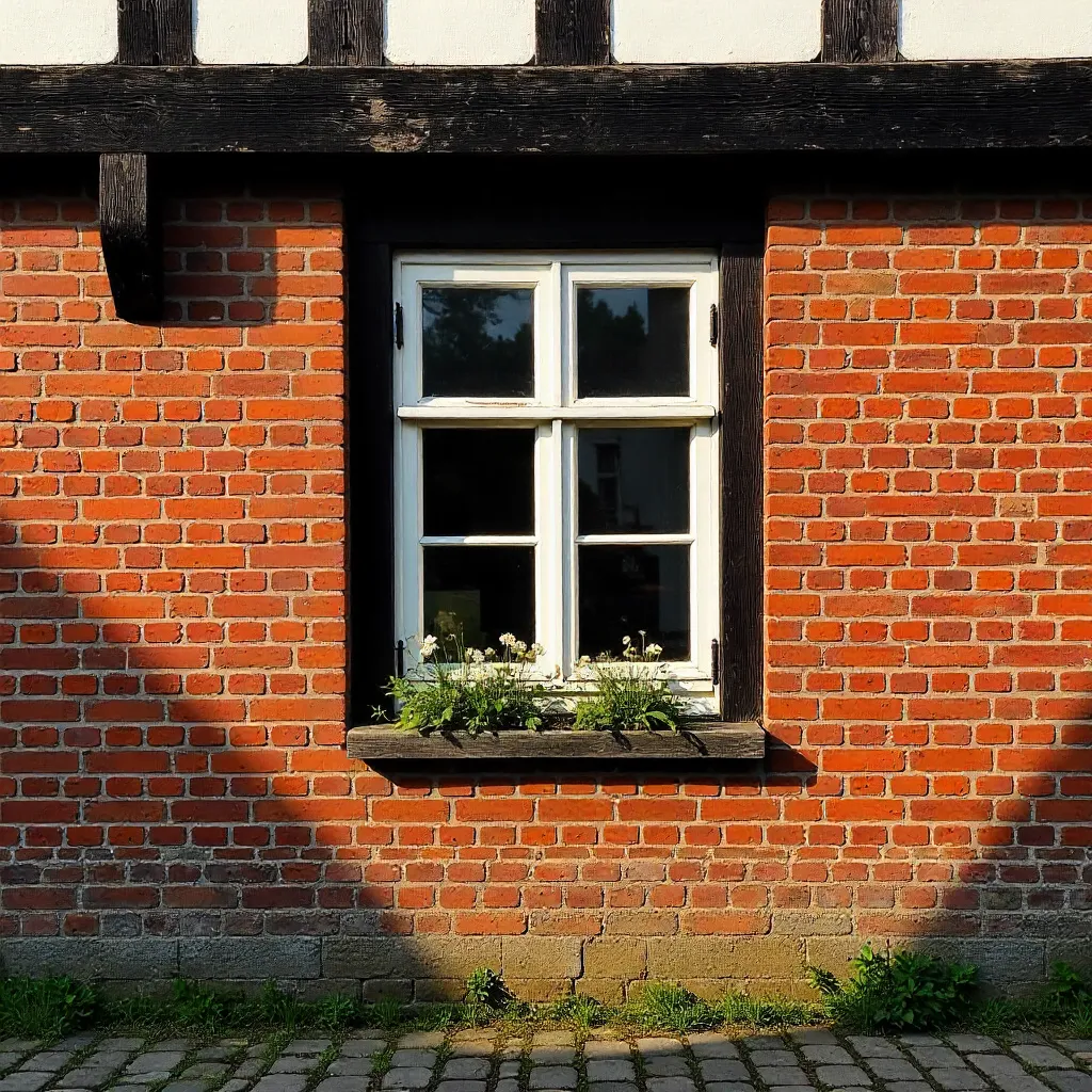 Detail of Ystad Brick-and-Timber Facade with Window