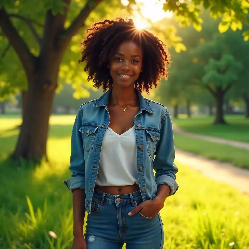 Soft digital portrait of a young Black woman in a park