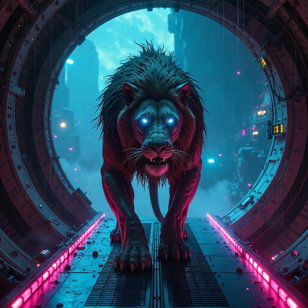 Neon Manticore Patrol on a Space Station