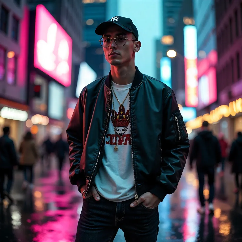 Urban Fashion: Glasses-Wearing Cap in Cityscape