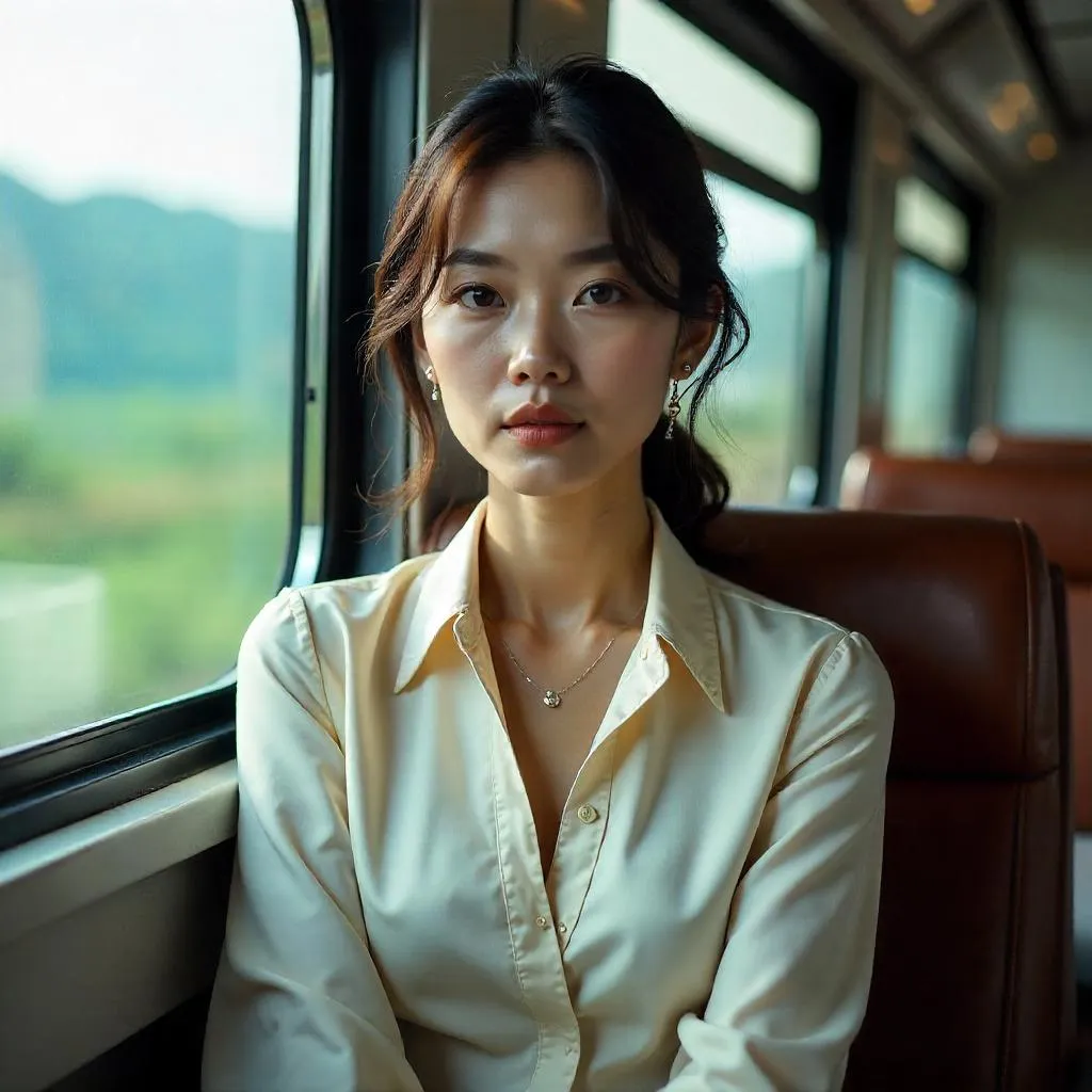 Elegant Asian Woman on a Photorealistic Train Ride