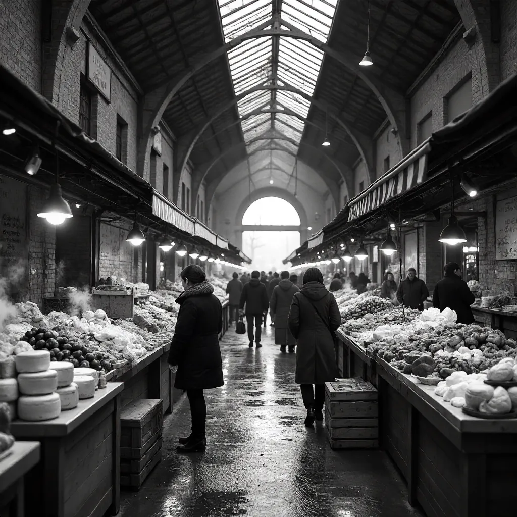 Monochrome Bustle at Nancy's Indoor Market