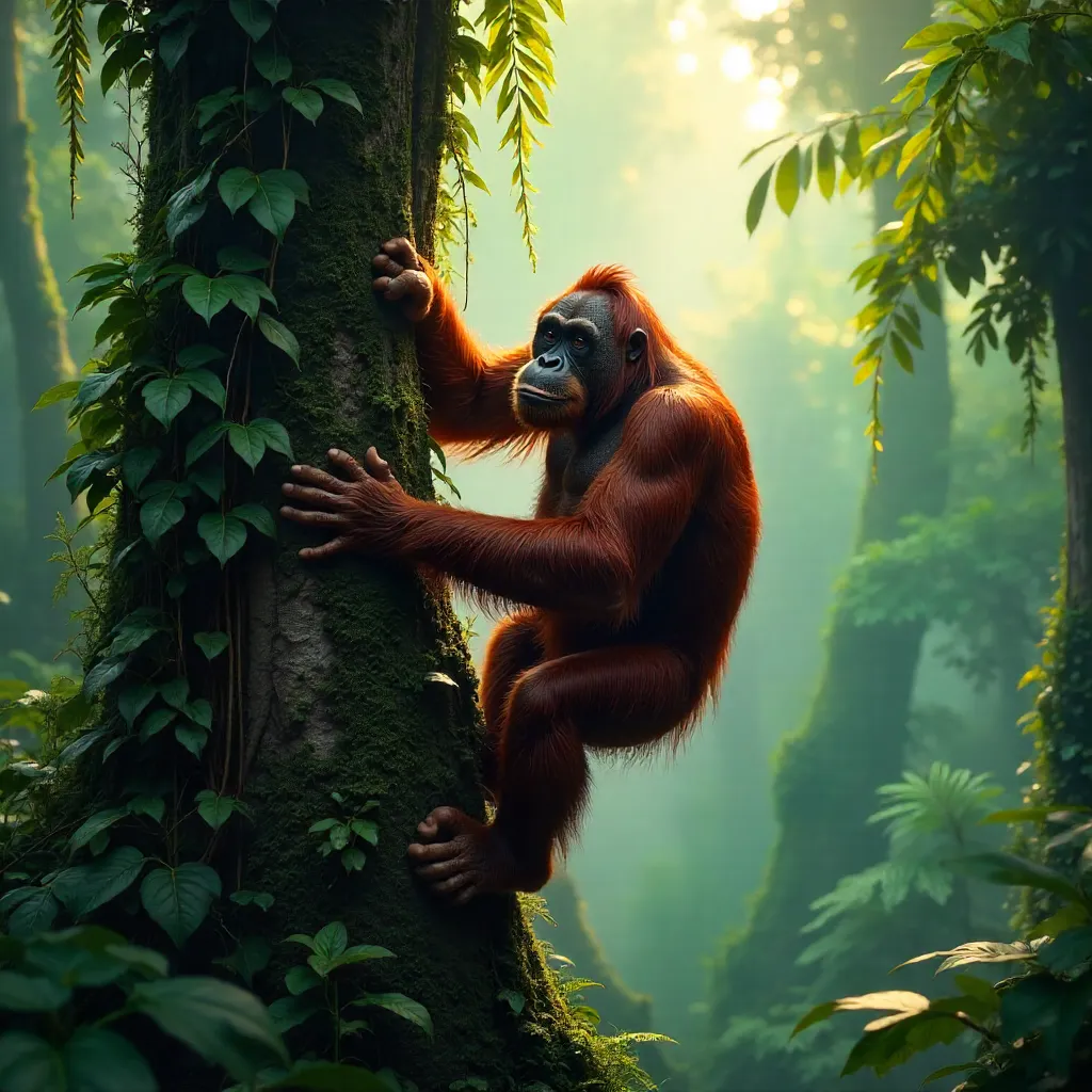 Majestic Sumatran Orangutan in Lush Rainforest