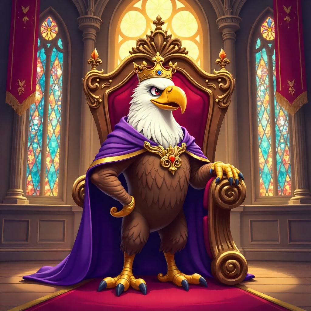 Regal Cartoon Eagle in a Grand Throne Room