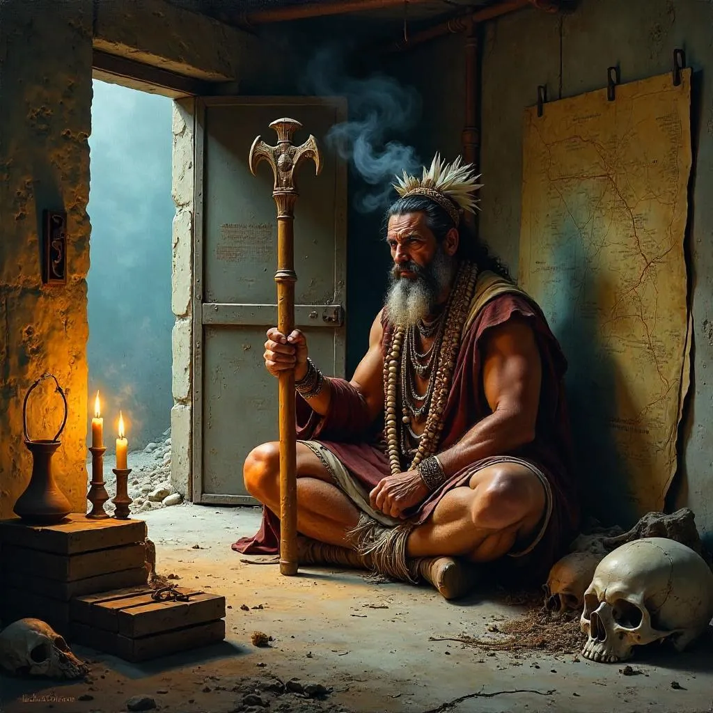 Shaman in a Dim Bunker — Oil Painting