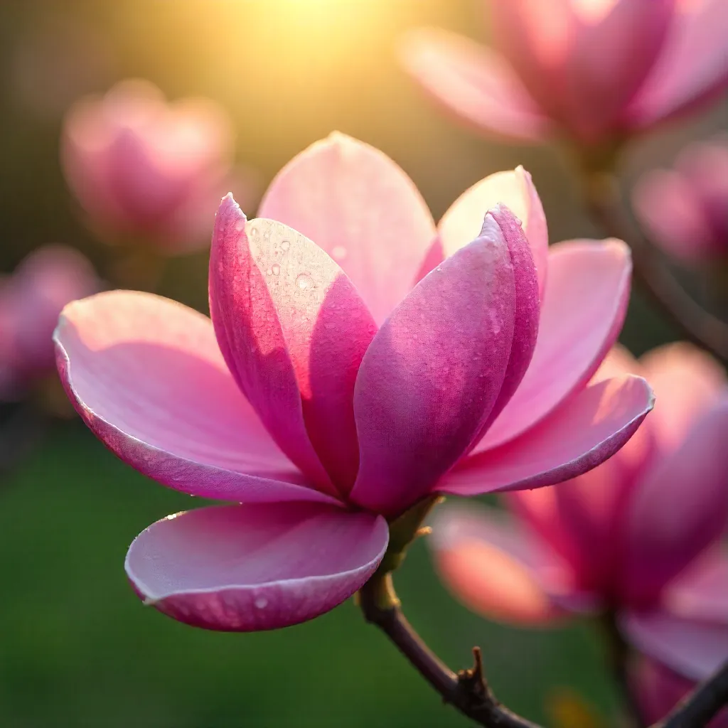 Soft Pink Magnolias in Full Bloom