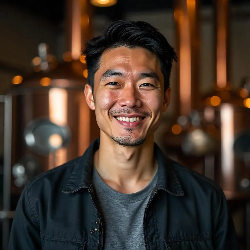 Photoreal Portrait: Handsome Asian Man at a Brewery
