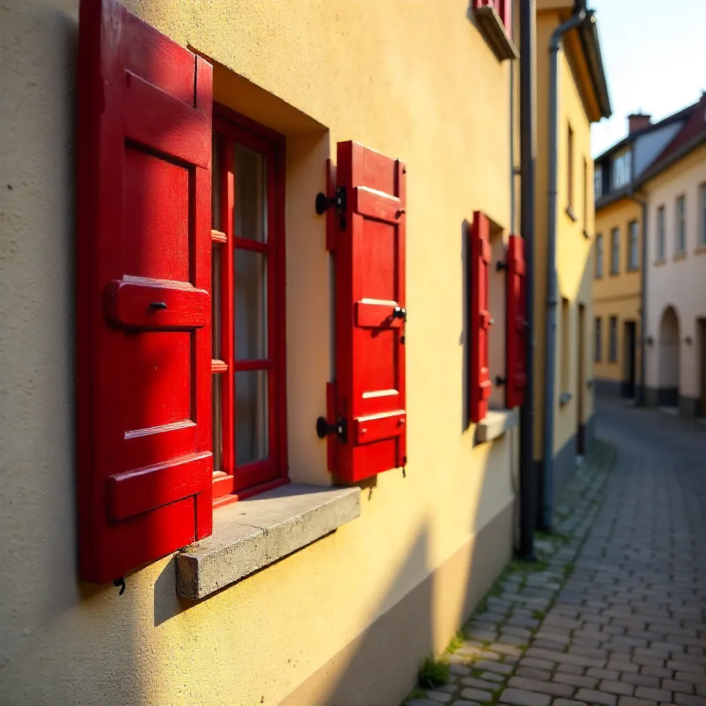 Bright Red Shutters on a Sunlit Kassel Wall