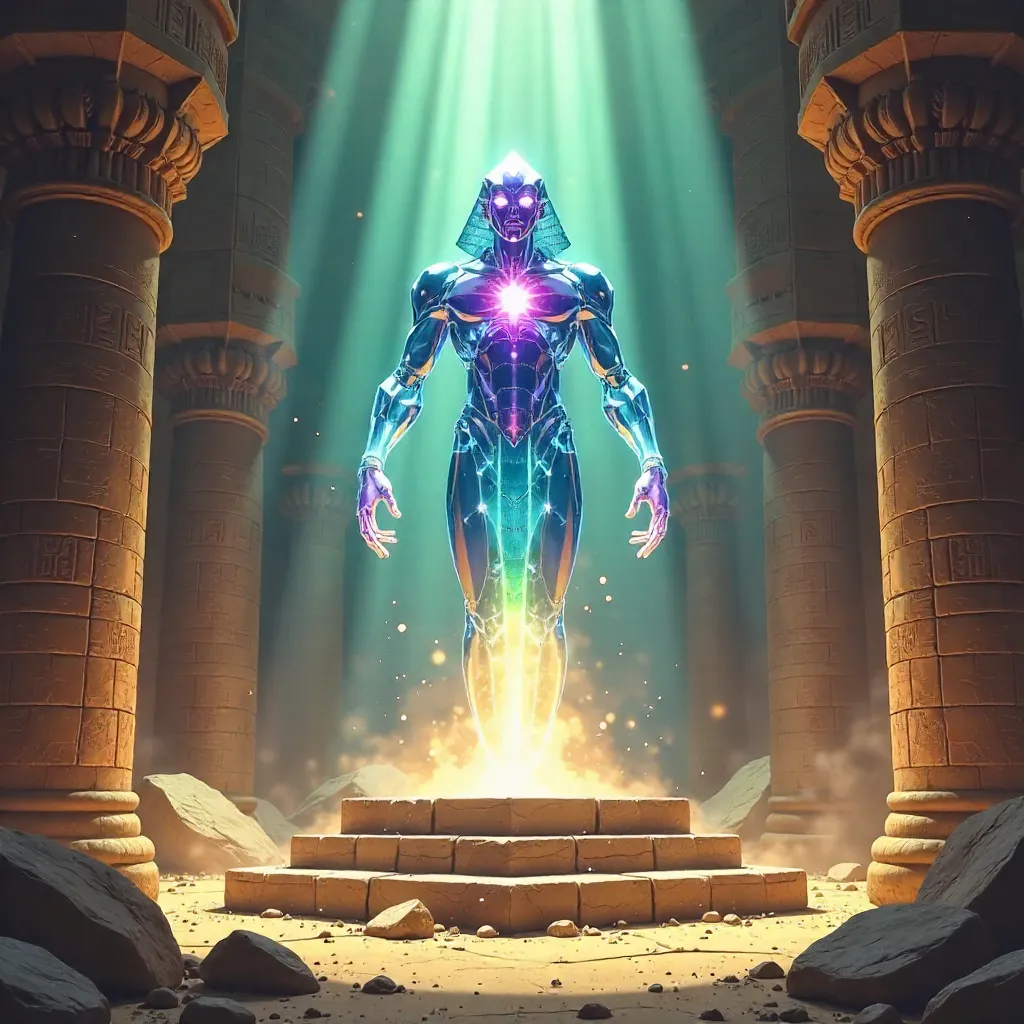 Crystal Entity in an Ancient Pyramid - Anime Style