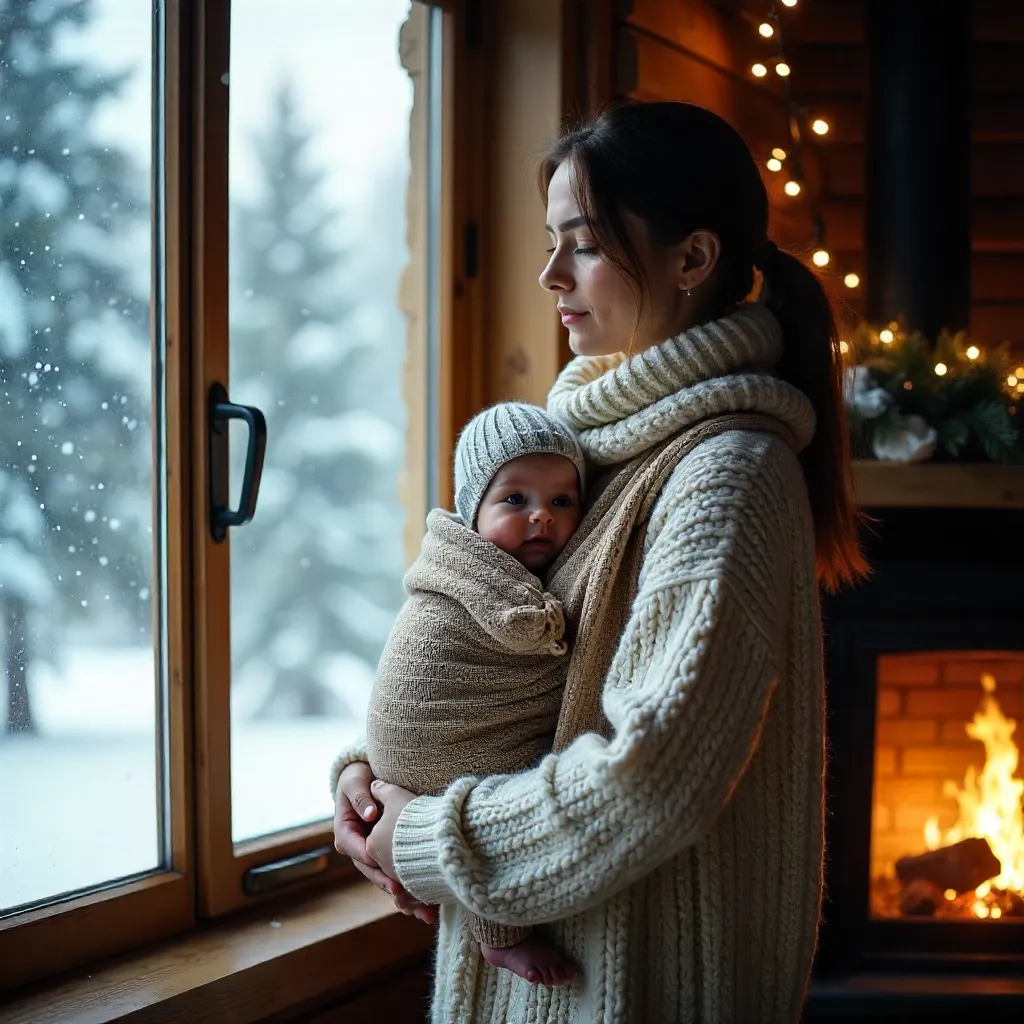 Winter Embrace: Mother with Baby in Sling