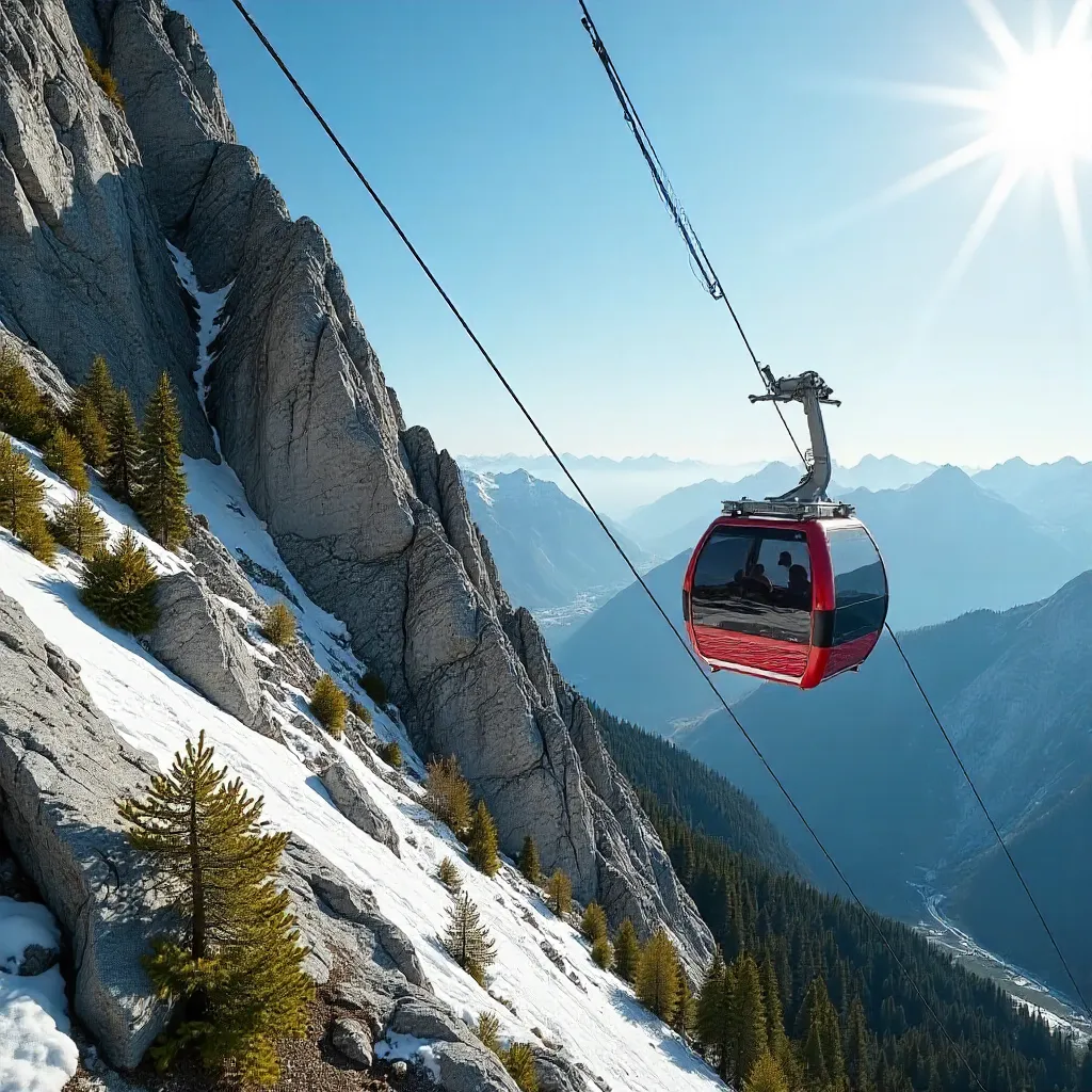 Descending a Rocky Slope in a Glass-Walled Cable Car