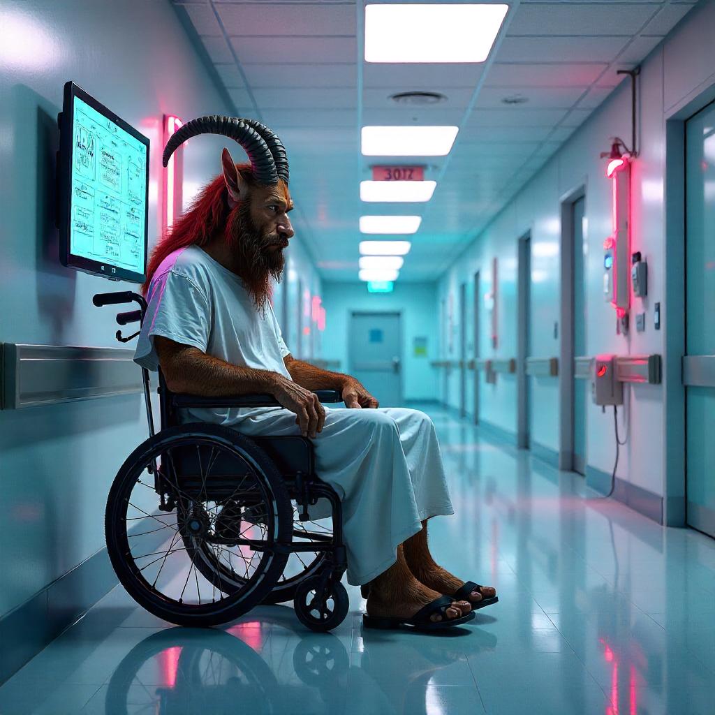 Satyr in a Neon Hospital: Digital Fantasy Art