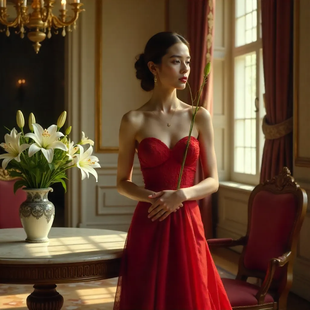 Red-Chiffon Elegance in a Classical Interior