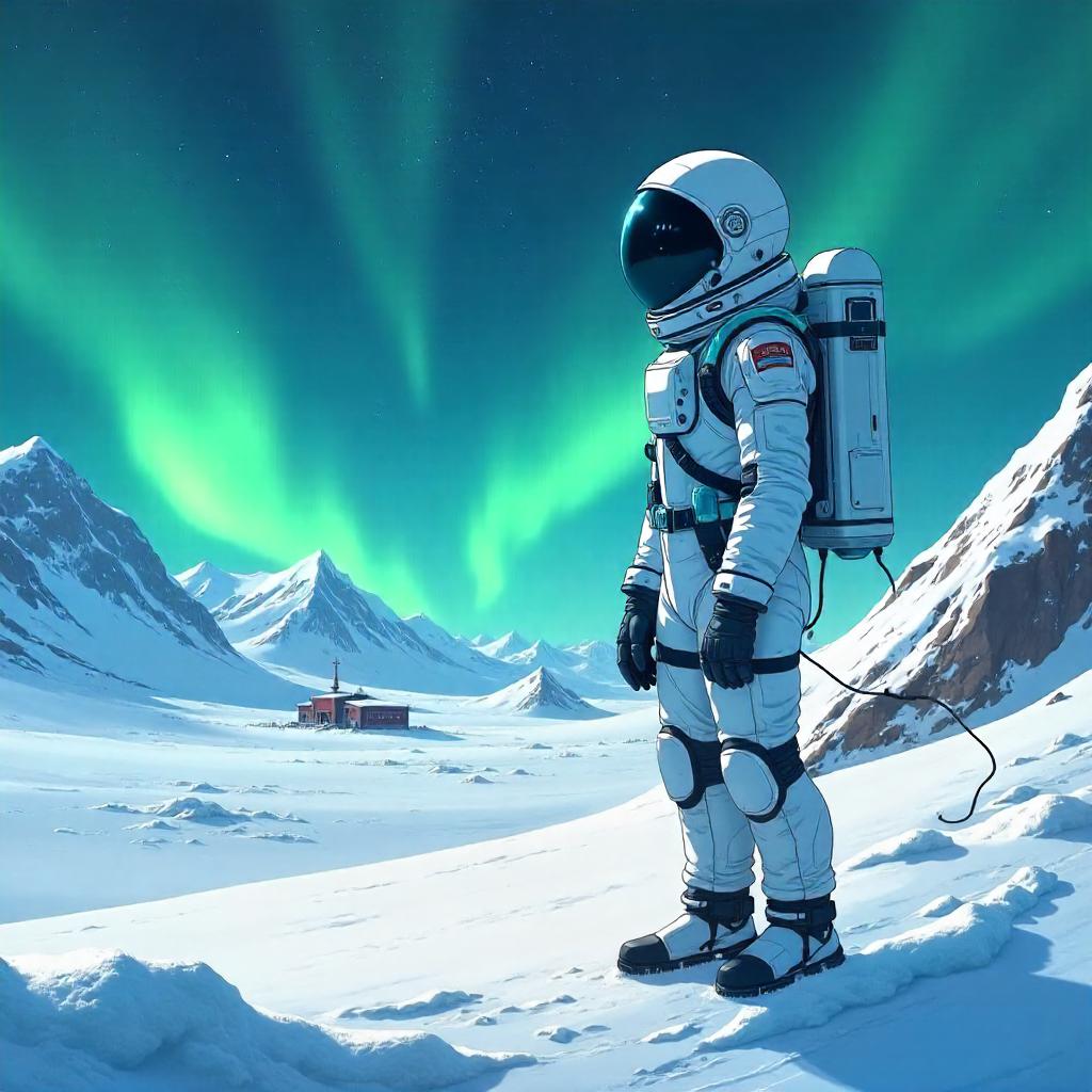 Anime Astronaut Trekking Through the Tundra