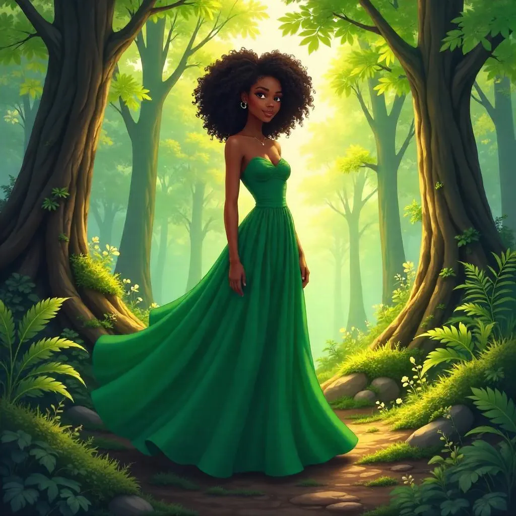Forest Elegance: Anime Black Girl in Nature