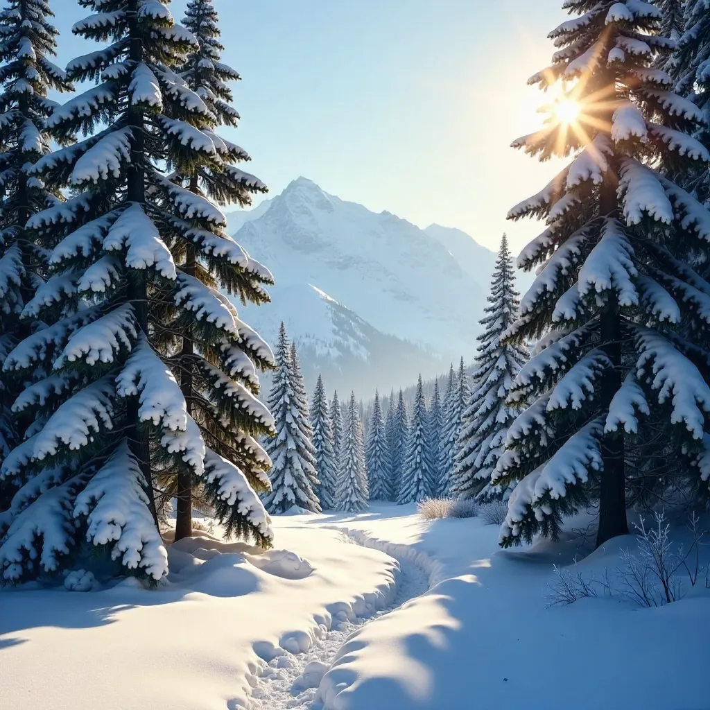 Sunlight Through Snowy Trees in Anchorage Forest