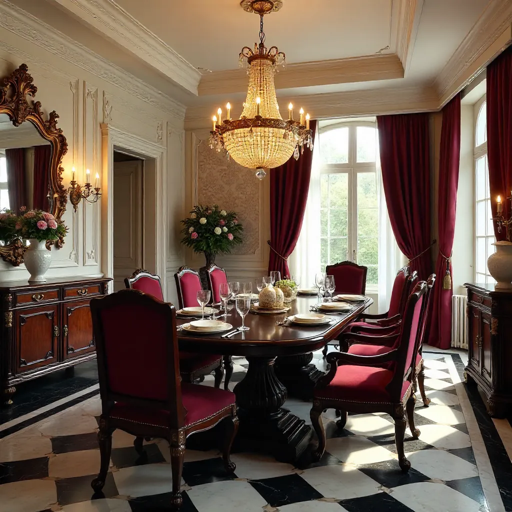 Elegant Vintage Dining Room with Chandelier