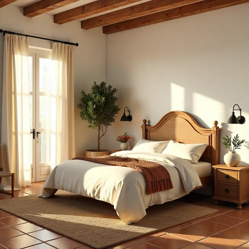 Cozy Mediterranean Bedroom in Warm Natural Tones