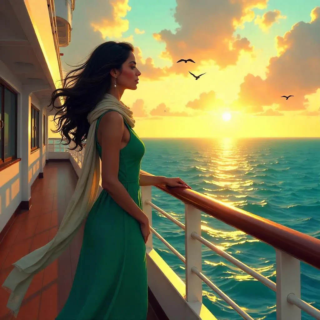 Cruise Deck Dream: Middle Eastern Woman at Sunset