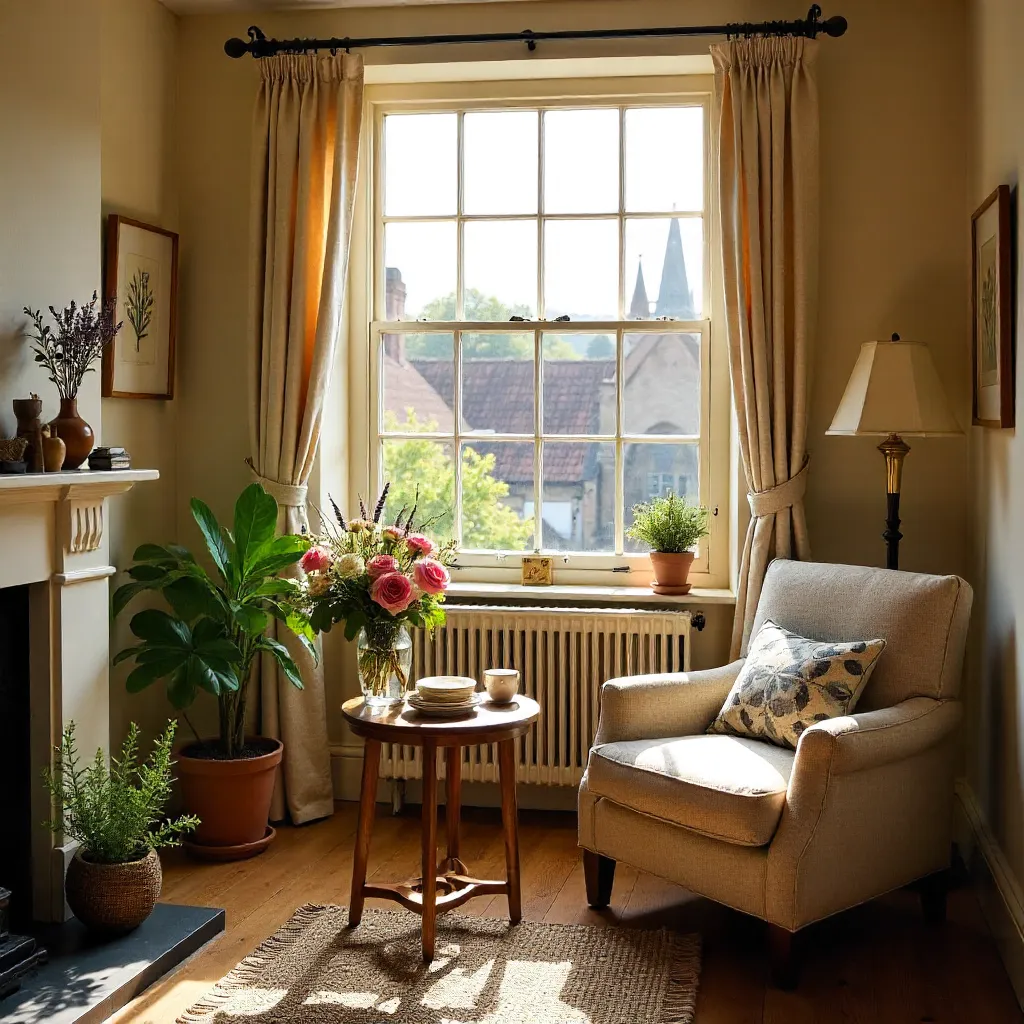 Sunlit York Living Room Corner with Flowers