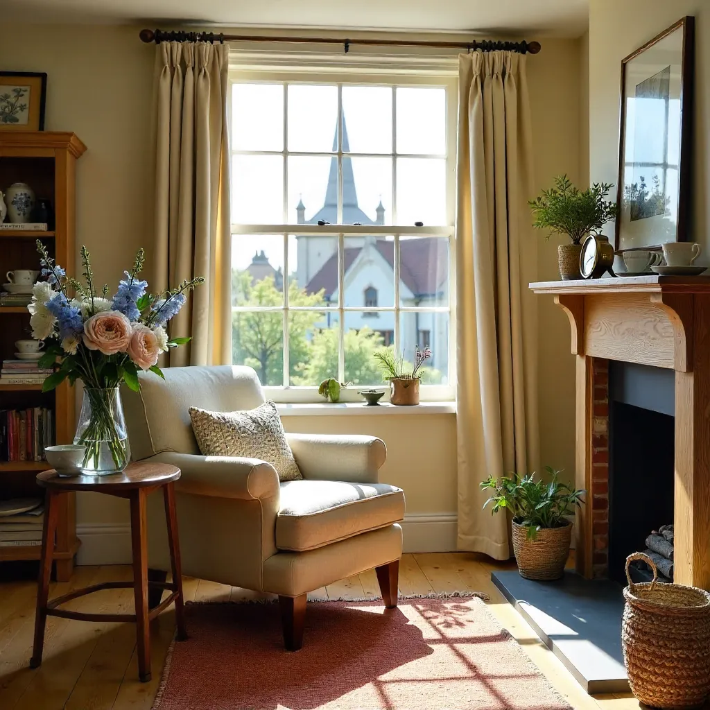 Sunlit York Living Room Corner with Flowers