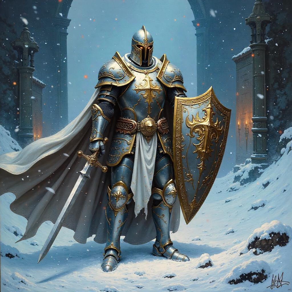 Paladin in the Blizzard: An Oil Painting